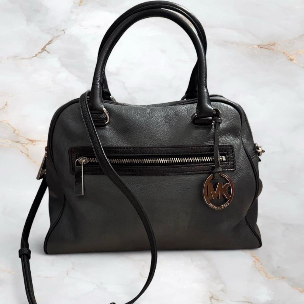 Michael Kors Gray Leather Satchel Bag With MK Charm that Nearly Ended Me … - Picture 3 of 11